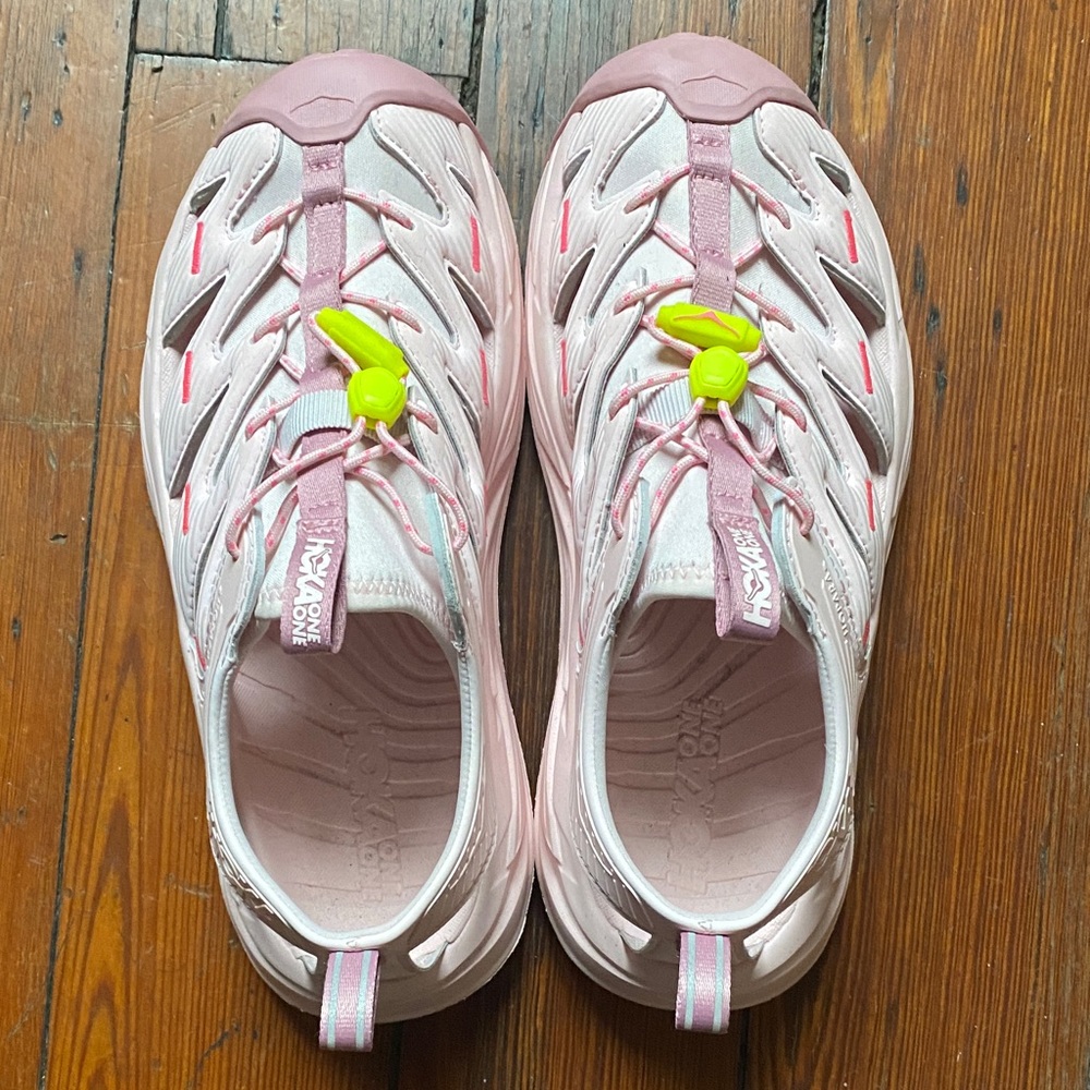 Hoka  Light Pink Water Shoes with Neon Accents